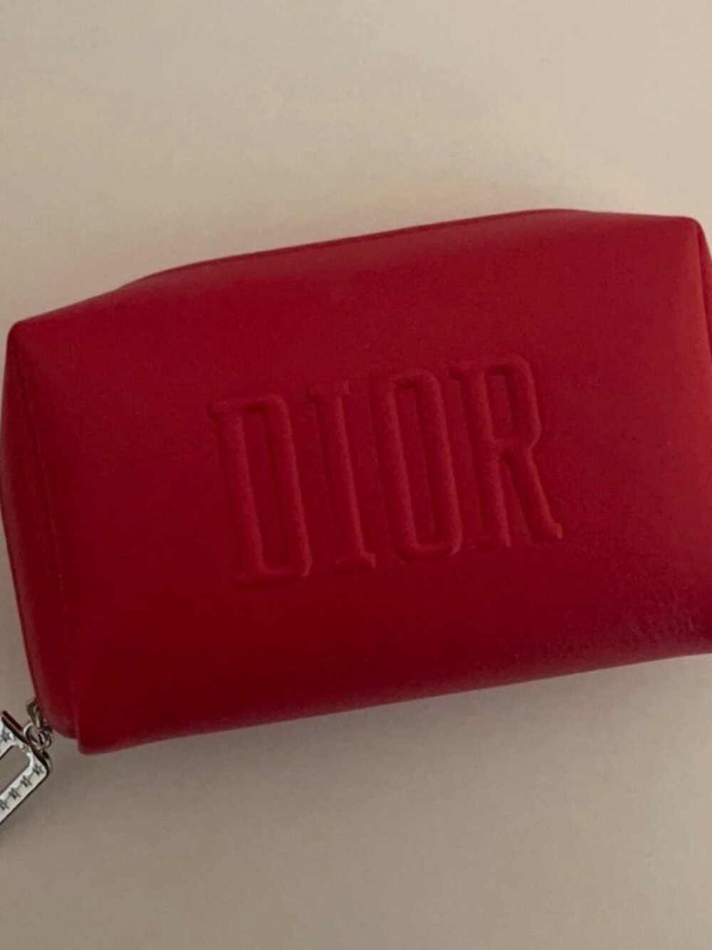 Dior Red Embossed Cosmetic Makeup Bag Pouch NWOT
